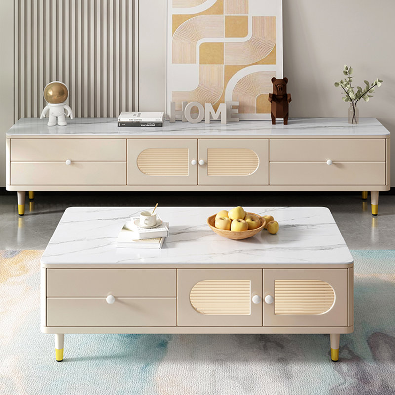 Meuble télé de style crème avec table basse