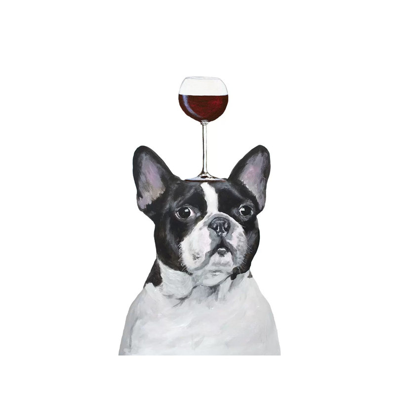 Frenchie With Wineglass by Coco De Paris - Wrapped Canvas Print, 20.32 cm H x 30.48 cm W