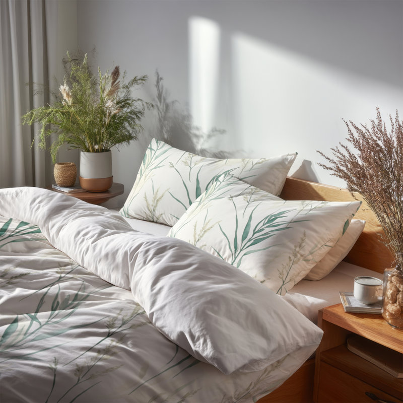 Ensemble de literie 3 pièces Coastal - Ensemble de housse de couette et de coussins Green Beach Grass