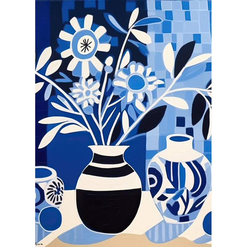 Vases bleus - toile minimaliste noire pour la décoration intérieure