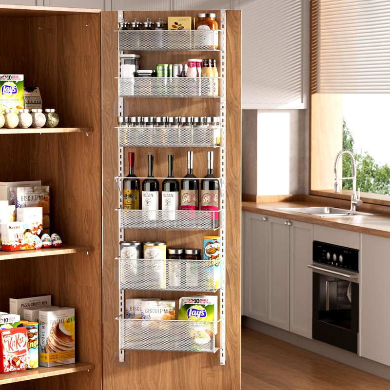 Organisateur de garde-manger au-dessus de la porte avec 6 niveaux réglables, support en métal robuste et support à épices mural pour le rangement de la cuisine et l'organisation de la pièce