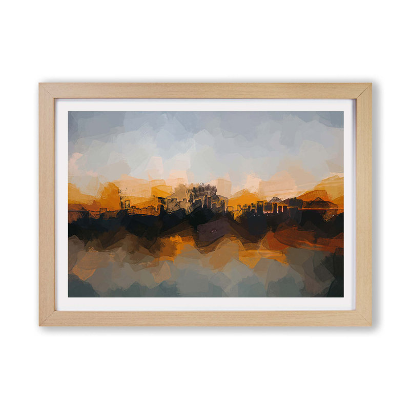 Sunrise Over Los Angeles Skyline - Framed Print, 45cm H x 63cm W x 2cm D, Oak