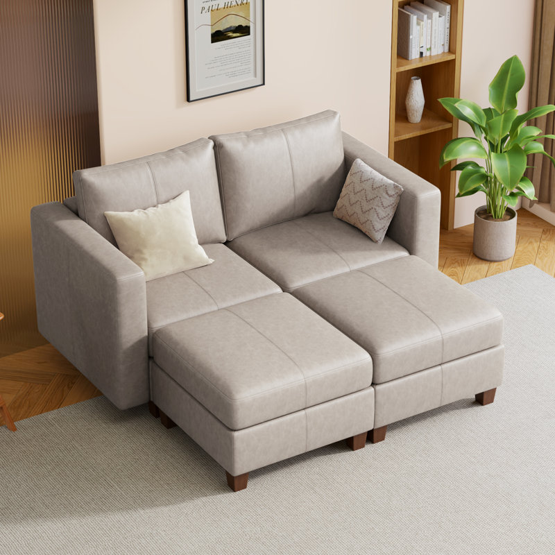  Canapé modulaire modulaire avec repose-pieds avec rangement, canapé modulaire rembourré et confortable pour salon, chambre à coucher, canapé-lit à 4 places, similicuir gris clair