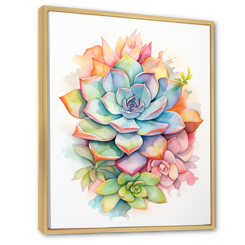 «Blossoming Succulent In Tender Retro Blue», reproduction sur toile, H 20 po x l 12 po x P 1 po, Cadre naturel flottant