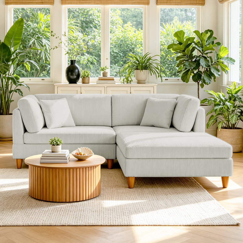 Ensemble de sièges modulaires en velours côtelé, Velours côtelé gris sel de mer, H 36,3 po x l 80,4 po x P 79,2 po