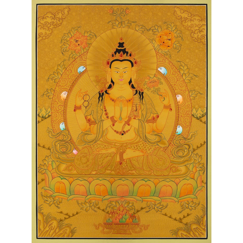 Quatre bras Chengrezig Thangka (Thangka sans brocart)