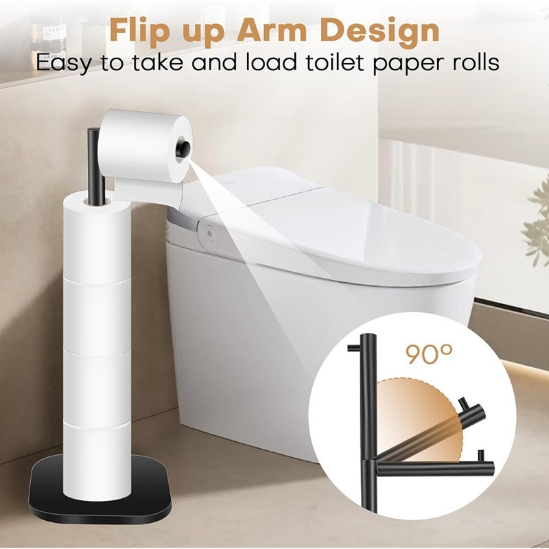 Porte-papier hygiénique sur pied - Acier inoxydable noir mat, organisateur de salle de bain avec rangement, antidérapant et antirouille