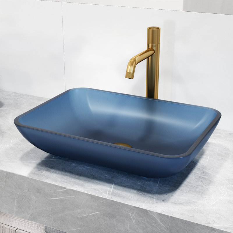 Lavabo de salle de bain rectangulaire en verre Donatello Russet L 18 po x l 13 po x H 4 po, Bleu royal