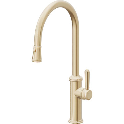 Davoli Pull-Down Kitchen Faucet with Button Sprayer - High Arc Spout