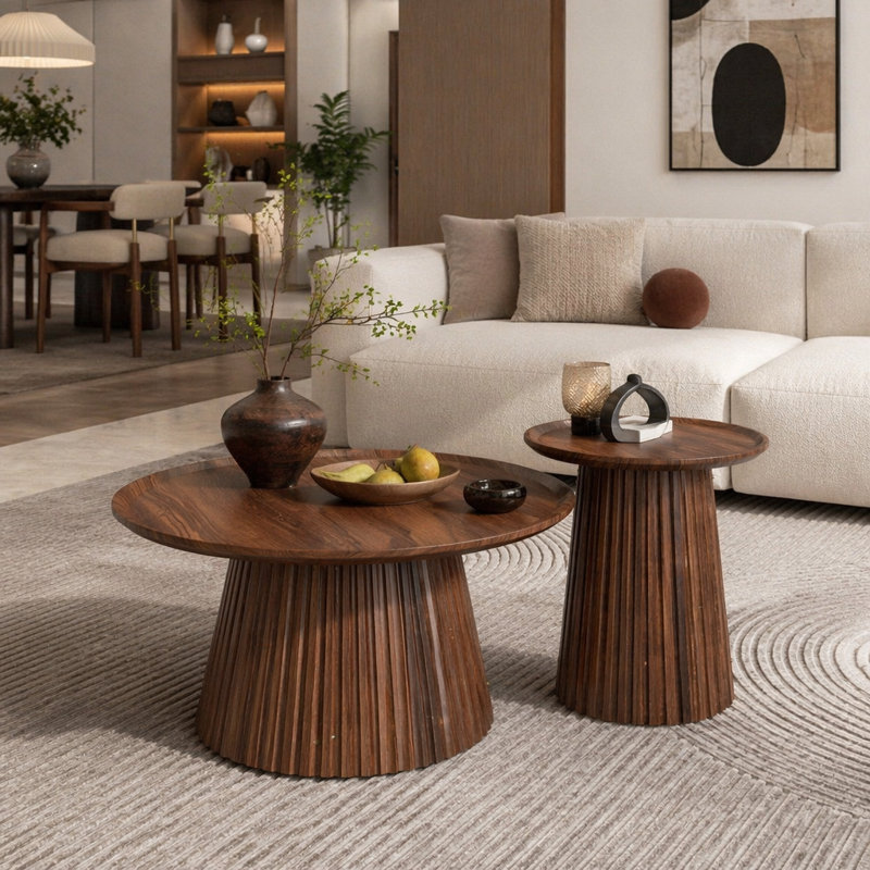 Ensemble de 2 tables basses rondes avec présentoir et base piédestal robuste