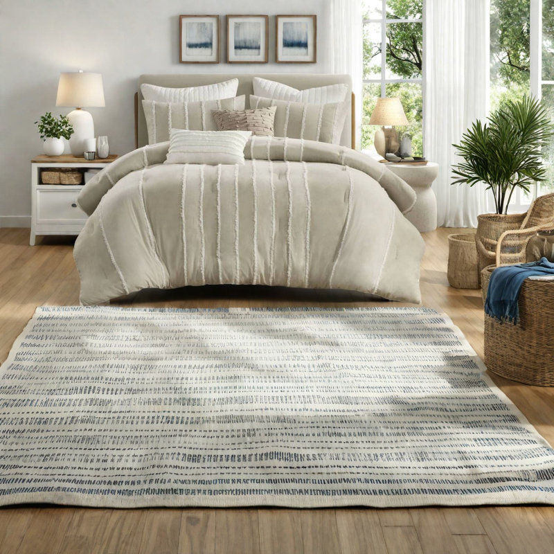Ensemble de literie en coton hypoallergénique, motif rayé taupe pour le confort de la maison