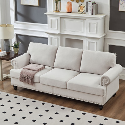 Classic 2+3 Seater Fabric Couch, Upholstered, Solid Wood Frame, Comfortable Spring - Pocket Seats, And Removable Cushion Covers Upholstery Legs, Round , Silver Nails Decoration, Cushions