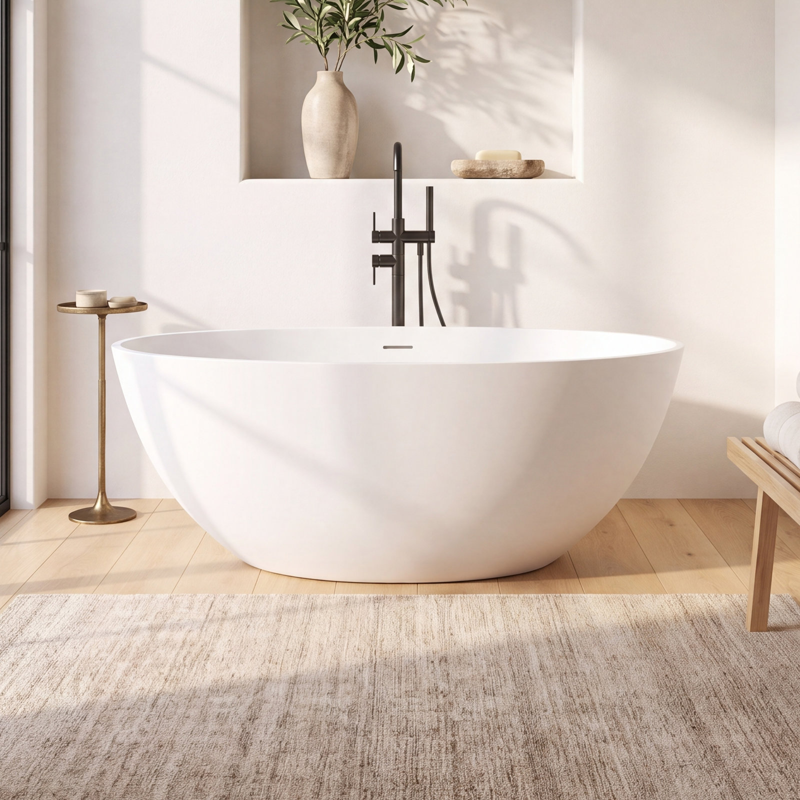 Forma 55" Solid Surface Soaking Bathtub, White