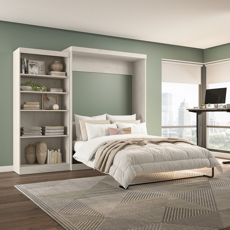Arlex Queen Bed with Storage Unit (101W), Linen White Oak