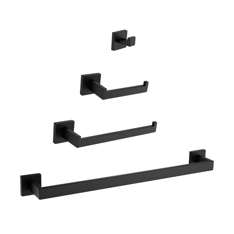 Matte Black Bathroom Hardware Collection - 4 Pieces, 304 Stainless Steel, Scratch-, Modern Design, Effortless Installation For Multiple Areas 4 In Rust-, Design Bathroom, Toilet, Kitchen, Living Room