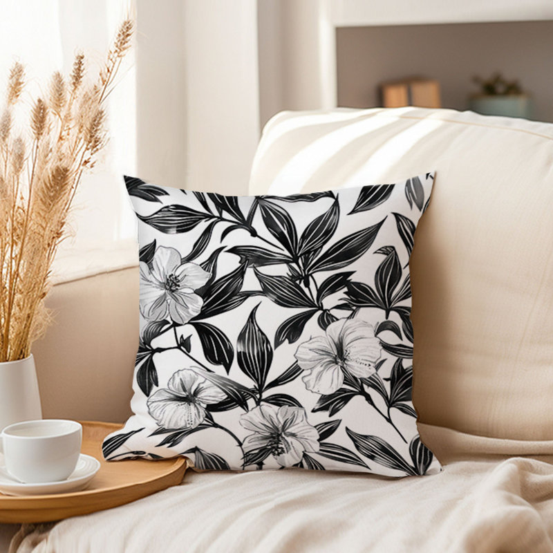 Botanical Pattern Black & White XI Leaves, 20"H x 20"W
