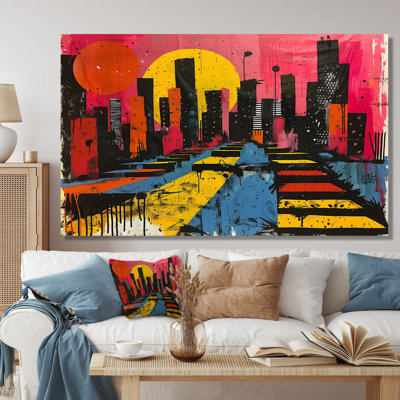 Impression d'art mural orange, rose, paysage urbain II - gratte-ciel