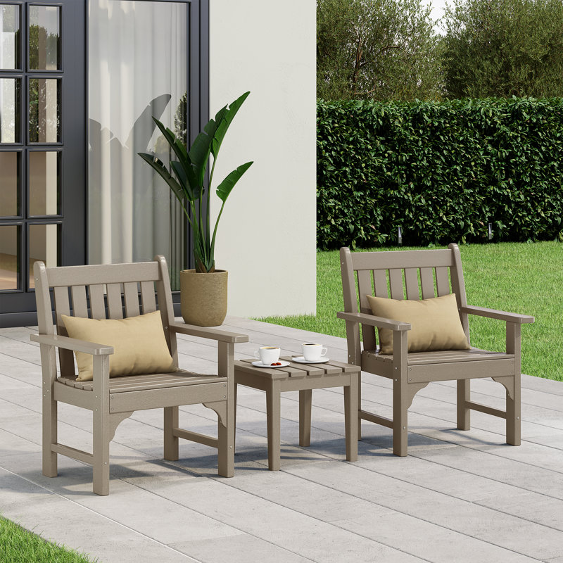 Laguna Poly 3-Piece Garden Arm Chair With Side Table, Weathered Wood