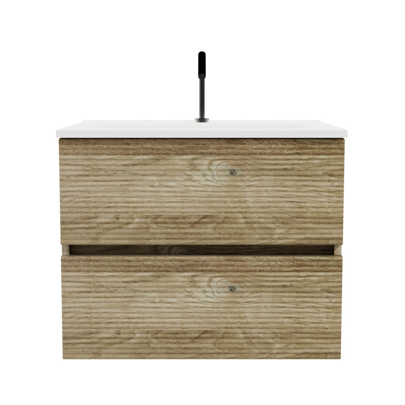Ensemble de meuble-lavabo de salle de bain mural Gloria, Chêne