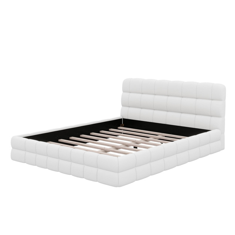Queen Size Upholstered Platform Bed, White