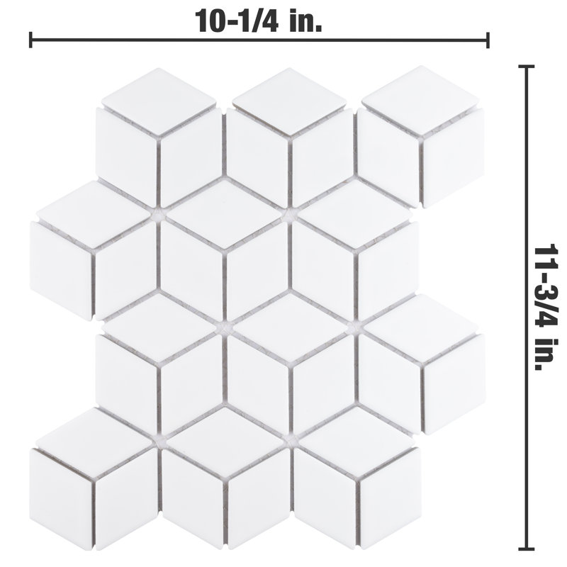 Hudson Rhombus 2'' x 3'' Porcelain Novelty Wall & Floor Tile, Matte White