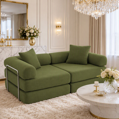 Modular Convertible Sofa Bed for Small Spaces, No Assembly Required, Corduroy Upholstery with Removable Armrests and Fixed-Shape Frame
