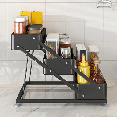 Étagère à épices pliable à 3 niveaux pour organisateur d'assaisonnement de cuisine pour comptoir en fer pour garde-manger