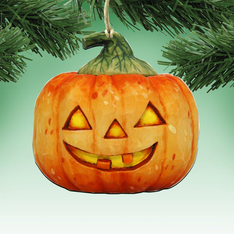 Ornement en bois de forme suspendue halloween citrouille