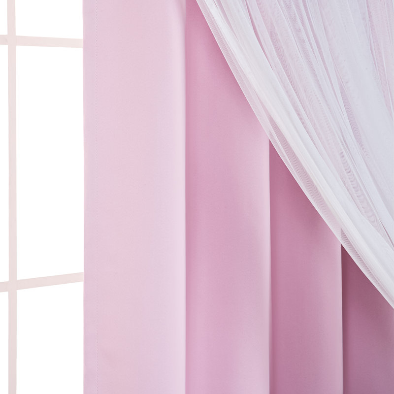 Fortuna Brockham Solid Tulle Overlay Room Darkening Grommet Curtain Panels (Set of 2)