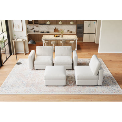 Oversized U-Shaped Modular Sectional Sofa, 8 Seater Deep Seat Chenille Couch with Movable Ottoman, Convertible for Living Room, Apartment or Office