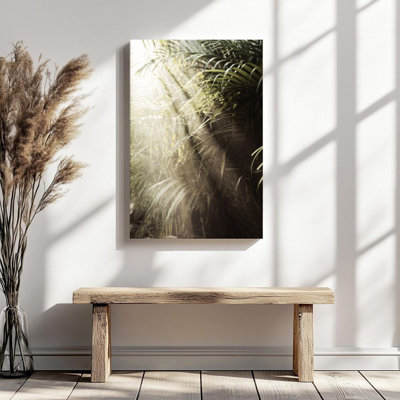 1Pc Framed Canvas Poster Print Tropical Palm Leaves, Sunlight Penetrating, Natural Realistic Style Wall Art Decor, Perfect for Room Decor Living Room Bedroom Office Kitchen Bathroom Home Decor, Ideal Home Wall Decoration Gift, 2D Flat