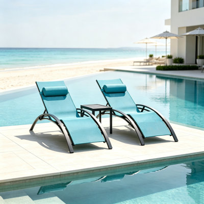 Gerania Outdoor 69.3" Long Reclining Chaise Lounge Set With Detachable Pillow And Table