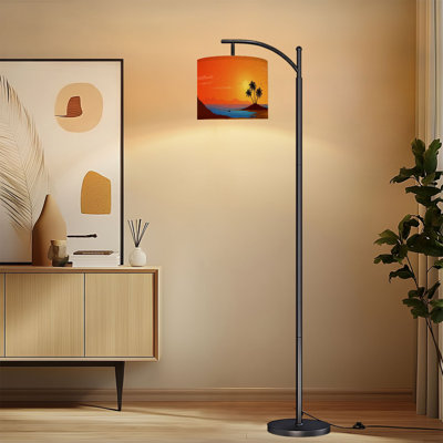 Lampe sur pied à arc avec abat-jour réglable Ocean Beach Sunset Line ligne dynamique orange sur pied côtier abstrait Lampe sur pied à 3 températures de couleur à intensité variable avec interrupteur au pied pour chambre à coucher