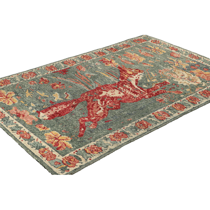Burano Hand Knotted Wool Animal Print Area Rug, Square 4'