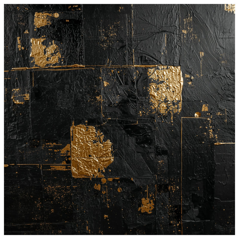 Toile tendue abstraite et texturée noire et noire, 16 po x 16 po