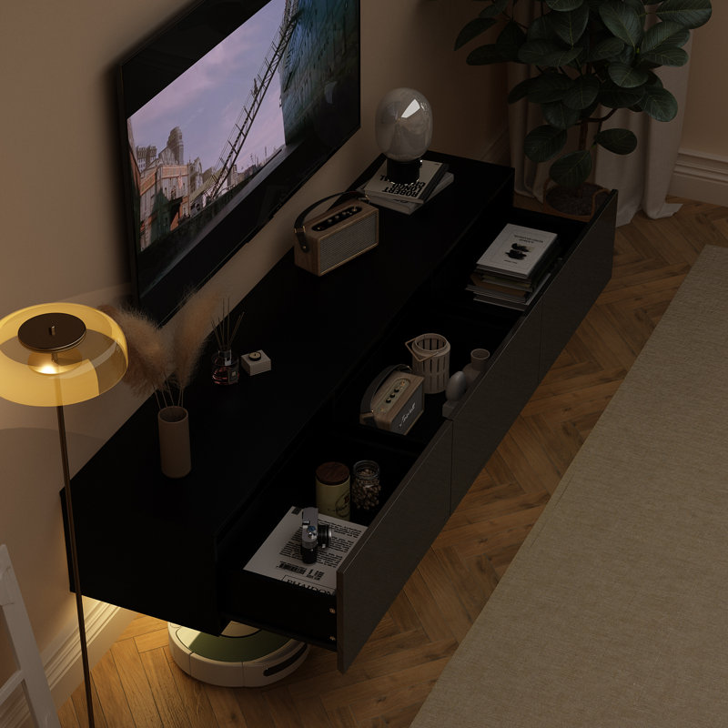 Meuble télé moderne avec lumières DEL réglables, Noir