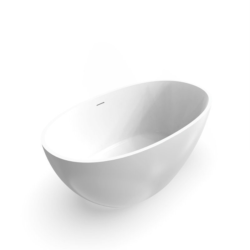 55 Inch Freestanding Solid Surface Soaking Bathtub For Bathroom, Matte White