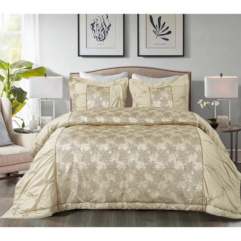 Floral Bedspread, W240 x L250cm, Gold