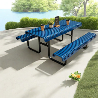 Tables de patio commerciales, bleu acier 72 x 73 x 31 pouces, pique-nique moderne