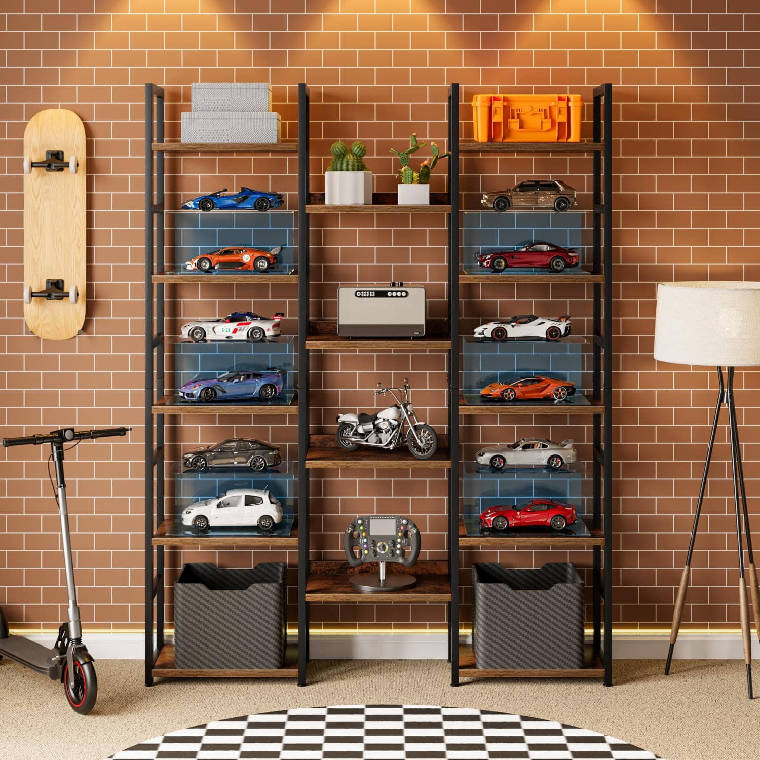 17 Stories Industrial 5-Tier Triple Column Bookshelf With 14 Adjustable ...