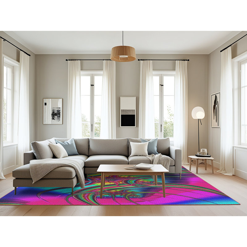 Tapis rose/bleu/vert à tissage électrique, Rectangle 8 pi x 10 pi