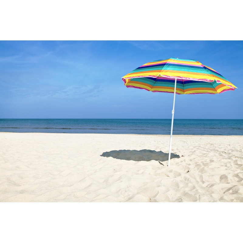 Colourful Beach Umbrella - Wrapped Canvas Print, 51cm H x 76cm W