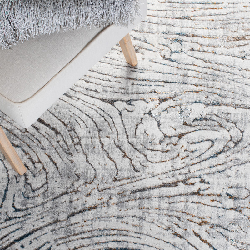 Gris abstrait/Tapis décoratif Ivoire Framingham, Rectangle 5 pi 5 po x 7 pi 6 po