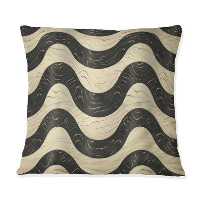 Coussin décoratif beige Mid-Century Wave Lines IV - Mid-Century