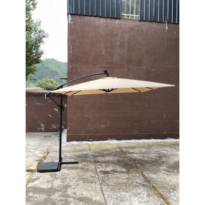 Parasol carré carré de 8X2,5M avec parasol solaire à DEL 8 lumières avec manivelle et base transversale pour terrasse de jardin et abri de piscine extérieur