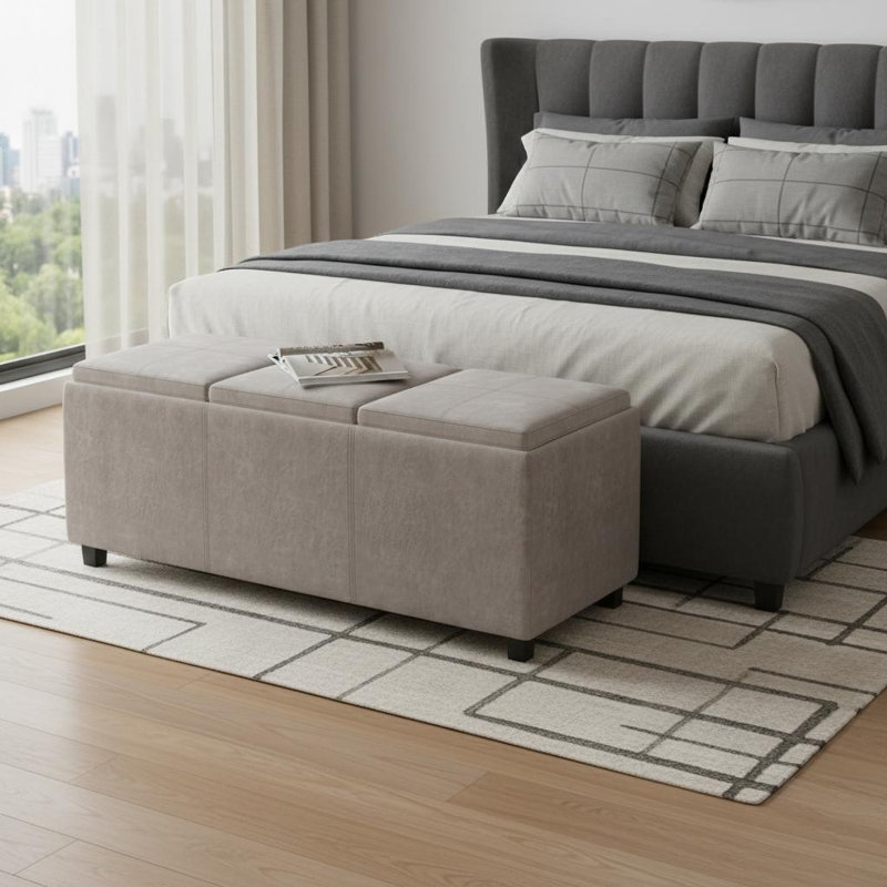 Pouf de rangement taupe et brun foncé de 107 cm (42 po)