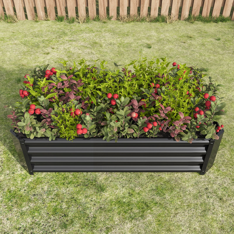  Metal Raised Rectangle Planter Beds, Black
