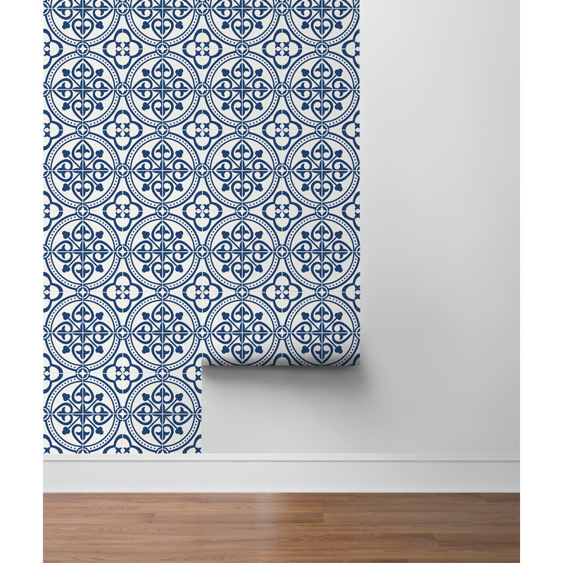 Rouleau de papier peint autocollant L 9 pi x l 20,5 po Luxe Haven Villa Mar, Bleu denim