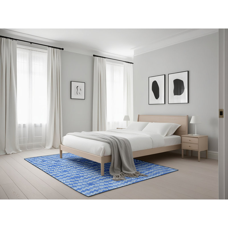 Tapis bleu ciel à motifs, Rectangle 5 pi x 7 pi