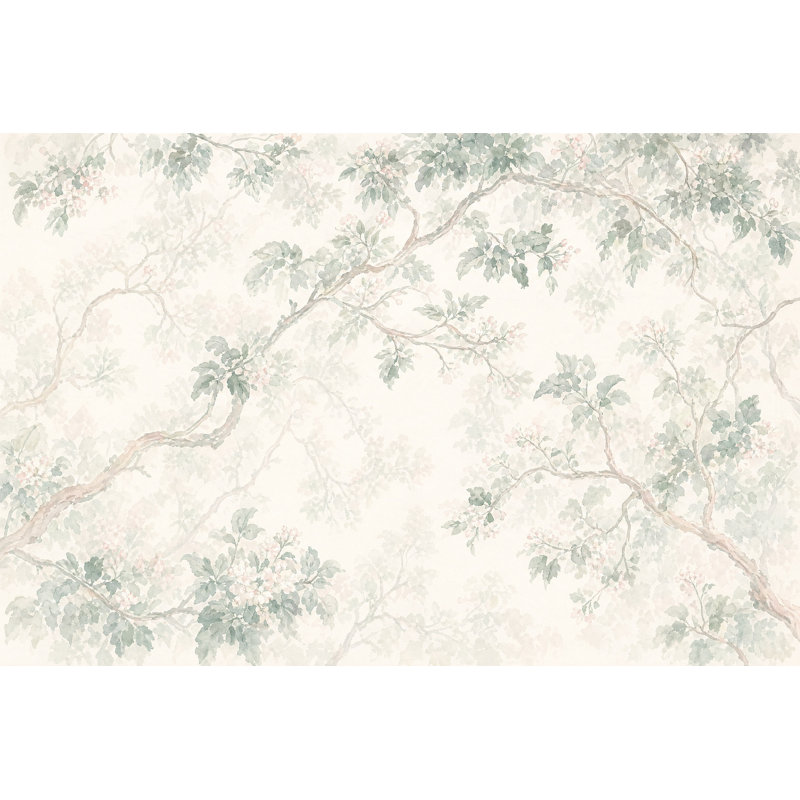 Watercolor Botanical Wallpaper Tree Branches Sage Green Leaves Removable Wall Decor, 200"x120", Textured Non-Pasted